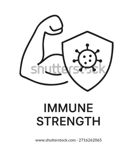 A strong arm flexing with a shield protecting against a virus symbolizing immune system strength