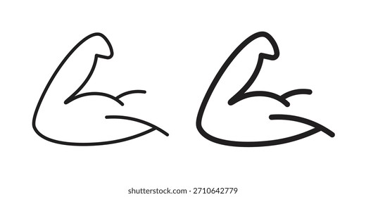 Strong arm icon in a black stroke vector design and flat solid version on white background