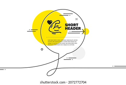 Starkes Armsymbol. Chat-Blase-Banner mit kontinuierlicher Linie. Muskelzeichen. Symbol für Fitnesstrainings. Starkes Armsymbol in der Chat-Nachricht. Reden Sie Kommentare und sprechen Sie Hintergrund. Vektorgrafik