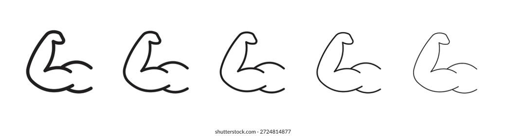 Strong arm icon linear symbols vectors. Editable stroke set