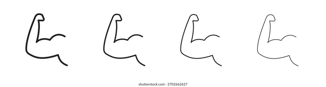 Icono de brazo fuerte. Diseño de estilo delgado, ligero, regular y audaz aislado sobre fondo blanco