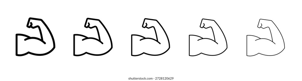 Strong arm icon vector in editable stroke linear pictogram
