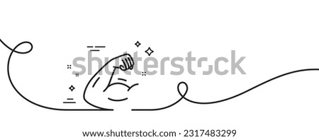 Strong arm line icon. Continuous one line with curl. Strength muscle sign. Gym fit training symbol. Strong arm single outline ribbon. Loop curve pattern. Vector
