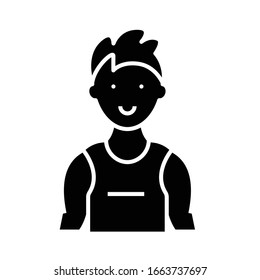 Strong arm man black icon, concept illustration, vector flat symbol, glyph sign.