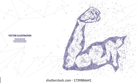 Strong Arm Muscle Biceps. Healthy Body. The Concept Of Sports, Business, Start-up, Proper Nutrition. Innovative Technology. 3d Low Poly Wireframe Model Vector Illustration.