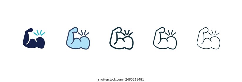 Strong arm vector icon set black filled and outlined style.