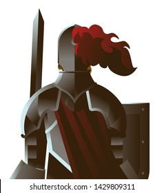 strong armored knight with sword back