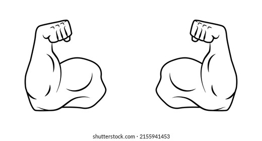 Strong arms, biceps icon. Strong, muscular arms. Bodybuilding, powerlifting. Sports symbol. Sports logo. Vector illustration.