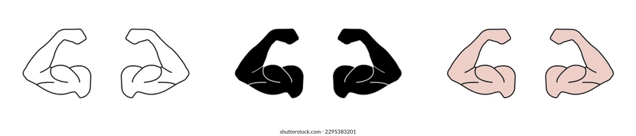 Strong arms, biceps vector icon. Biceps of a sports person. Isolated vector illustration icons set. EPS 10