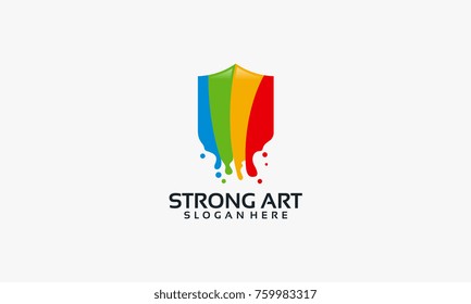 Strong art logo template, Paint Shield logo designs vector