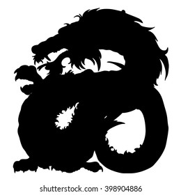 Strong Asian dragon Black profile on white background