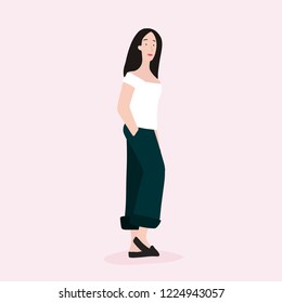 Strong Asian woman full body vector
