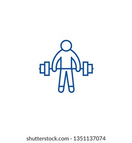 Strong athlete, lifting weights line icon concept. Strong athlete, lifting weights flat  vector symbol, sign, outline illustration.