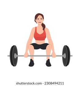 Strong athlete lifts heavy barbell under supervision of personal trainer from gym teaching ward before competition. Flat vector illustration isolated on white background 