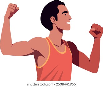 Strong athletic man flexing muscles celebrating success