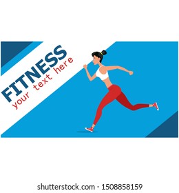 Strong athletic woman sprinter running. Fitness and workout vector illustration. Beautiful woman wearing in sportswear training. Fitness club or gym banner. Sport motivation and healthy lifestyle.