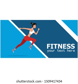 Strong athletic woman sprinter running. Fitness and workout vector illustration. Beautiful woman wearing in sportswear training. Fitness club or gym banner. Sport motivation and healthy lifestyle.