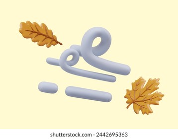 Strong autumn wind blows yellow fallen leaves. Weather vector concept in cartoon style