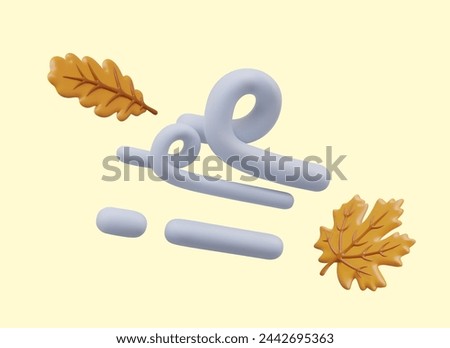 Strong autumn wind blows yellow fallen leaves. Weather vector concept in cartoon style