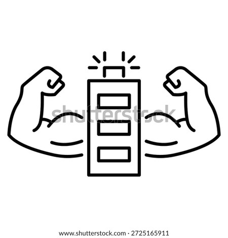 strong battery icon, active power icon, untapped potential, stronger arms gain muscle, thin line symbol on white background - editable stroke vector illustration