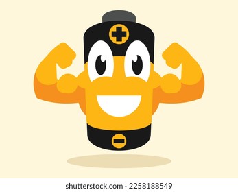 A strong battery shows muscles. Cartoon vector graphics
