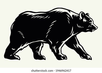 Strong bear black silhouette concept in vintage style on white background isolated vector illustration