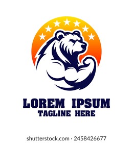 strong bear logo with star. suitable for mascot or logo with fitness or sports theme. vector logo illustration.