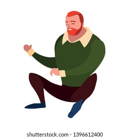 strong and bearded man seated vector illustration design