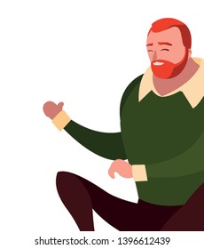 strong and bearded man seated vector illustration design