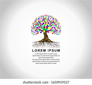strong and beautiful tree logo design with colorful leaves - vector 