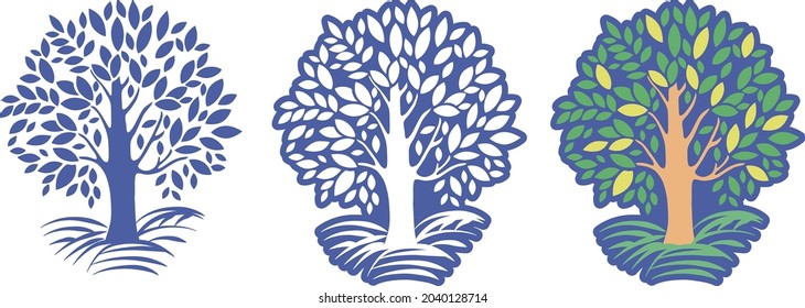 A strong, beautiful tree. Vector illustration. Summer, autumn, and winter.