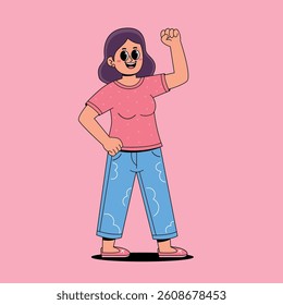Strong beautiful women cartoon illustration