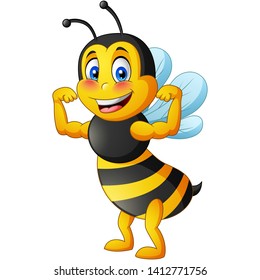 Strong bee cartoon. vector illustration