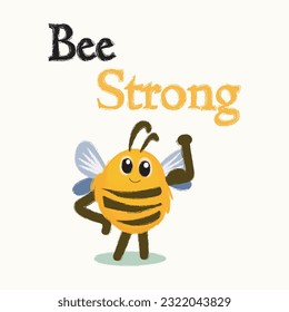 Strong bee in flat cartoon style. vector illustration.