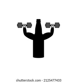 Strong beer bottle with big muscles and dumbbells. Isolated vector illustration on white background. 