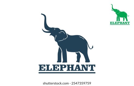 strong big angry elephant logo, silhouette of great huge animal standing vector illustrations