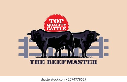 strong big beef master standing logo, silhouette of healthy and happy bull in farm vector illustrations