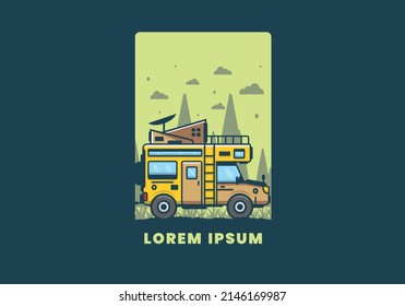 Fuerte diseño de ilustraciones de camping para camionetas grandes