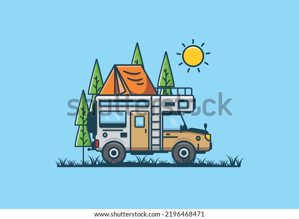 Strong big\
camper van camping illustration\
design
