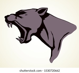 Strong big furious pride cruel crazy killer hunter fleer white text space. Line black ink hand drawn zoo beast smirk logo pictogram emblem design in retro engrave art doodle print style. Closeup view