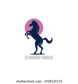 strong big horse and circle logo, silhouette of standup clever horse vector illustrations