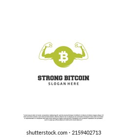 strong bitcoin logo design icon template, bitcoin with muscle logo concept, 