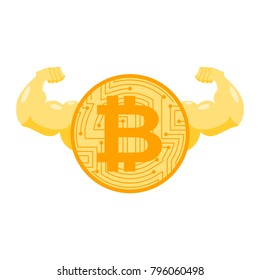 Strong bitcoin. Powerful crypto currency. Financial Vector Illustration
