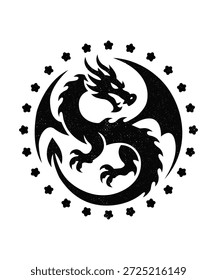 Strong Black Dragon Emblem in Abstract Circle