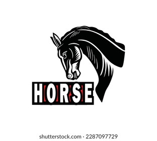STRONG BLACK HORSE HEAD LOGO, silhouette of smart horse face vector illustrations
