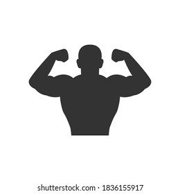 Strong black male body icon. Bodybuilder muscle contour shape. Vector on the white background. Gym club emblem.