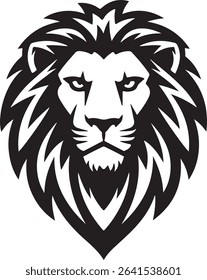 Strong black silhouette of a lion's head with a stylized mane. Perfect for branding, tattoos, or themes of leadership and courage