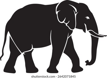  A strong black vector of a majestic elephant in motion, great for wildlife or safari-themed designs.