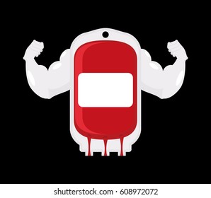 Strong blood. Powerful blood donor bag isolated.