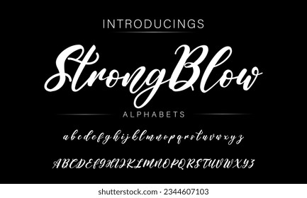 Strong Blow Hand drawn vector alphabet. Modern monoline signature script font. Elegant Signature Font. Best Alphabet Beautiful Calligraphy Signature Font lettering handwritten